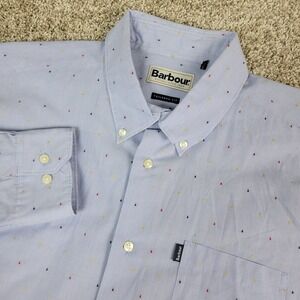 Barbour Tailored Fit Mens Large Blue AOP Button Down Long Sleeve